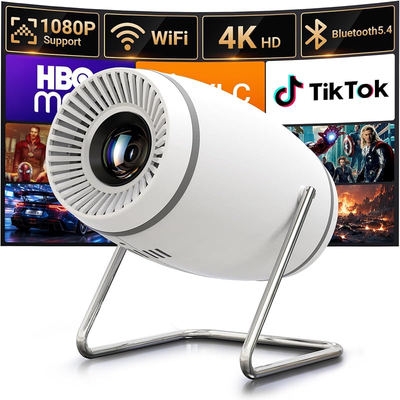 【Built-in APPS】Mini Projector With Wifi And Bluetooth, 1080P 4K Support Portable Projector, Movie Projector for Bedroom, Compatible with Smartphones/TV Stick/iPad/PS5/Laptop/HDMI/USB