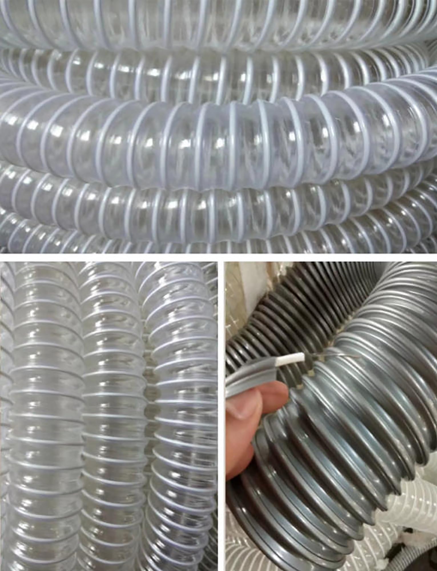 Manguera de polvo de PVC, manguera de vacío reforzada con alambre flexible transparente para carpintería y conductos de ventilación