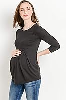 Vista 16 de LaClef - Blusa de maternidad para mujer, cuello redondo, manga 3/4, plisada al frente, estilo peplum Cuadros marrones