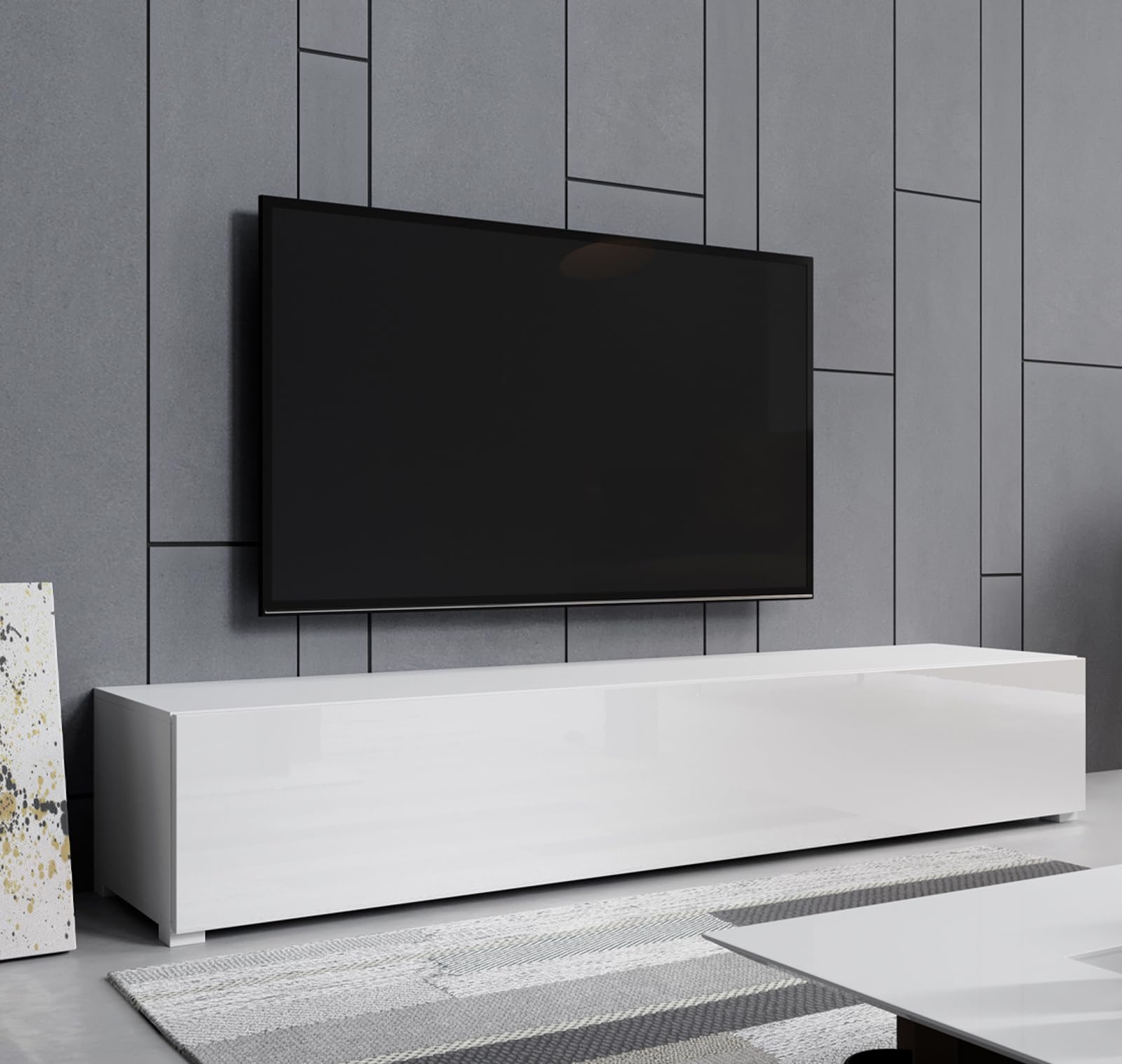 MB Muebles Bonitos, Mobile TV con piedini Aitana M2, Soggiorno Moderno, Bianco, 180x40x32cm