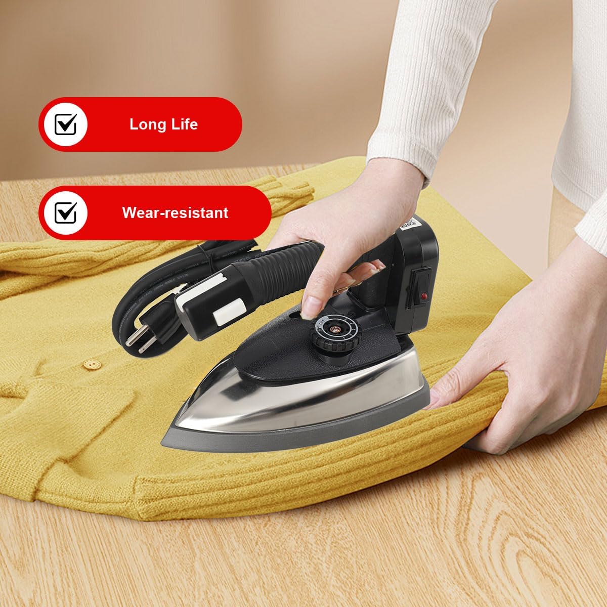 ST-94A Industrial Gravity Feed Steam Iron 110V Electric Steam Iron with Non-Stick Laminate Sole Plate, Demineralizer Cartridge, Silicon Iron Rest & Hardware, Hanging Bottle System