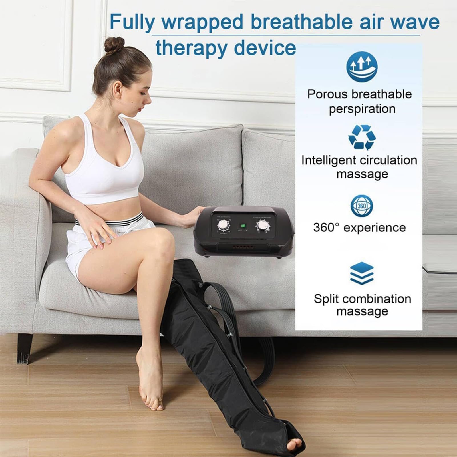 Botas Presoterapia y Masajeador Profesional, 6 Cámaras, Presión Ajustable 0-240 Mmhg, Tiempo 0-30 Minutos, Promueve Circulación, Ideal Personas Piernas Hinchadas, Uso Casa, Relajación Total