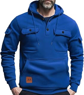 Mens Fall Fashion 2026 Button Henley Pullover Long Sleeve Hoodie Workout Sweatshirt Muscle Athletic Hoodies Pullover