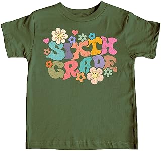 6th Grade Groovy Daisy First Day of School T-Shirt Back to School 1st Day of School Outfit Military Green Shirt Youth Small