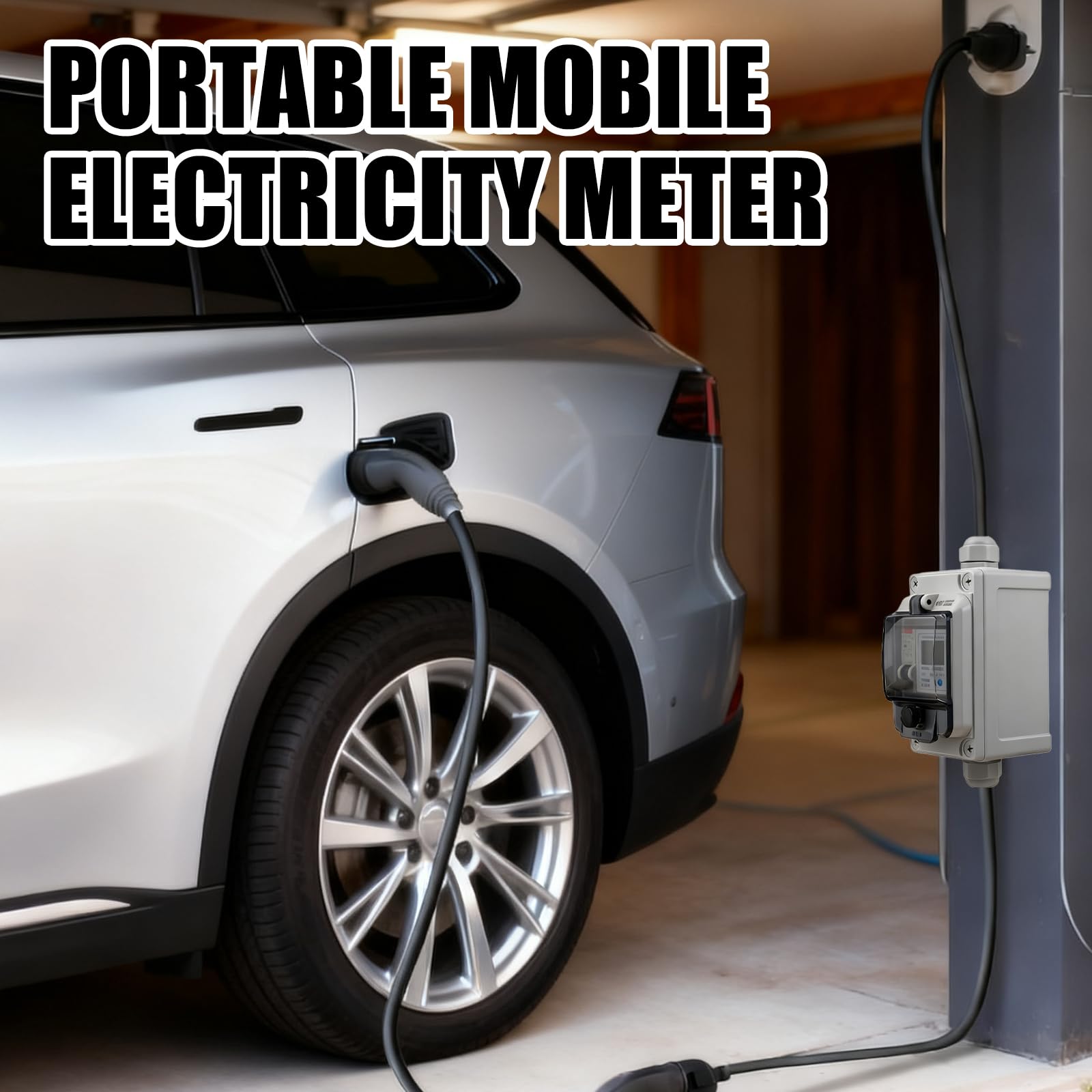 Medidor de corriente digital móvil 230 V 16 A, IP67 resistente al agua para exteriores con interruptor de protección FI, contador intermedio de corriente con enchufe y acoplamiento para autocaravanas