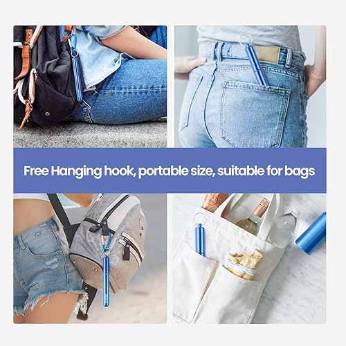 Miniatura 7 de Cruise Ship Essentials, paquete de 4 popotes plegables reutilizables de acero inoxidable con estuche de aluminio, cepillo de limpieza y llaveros