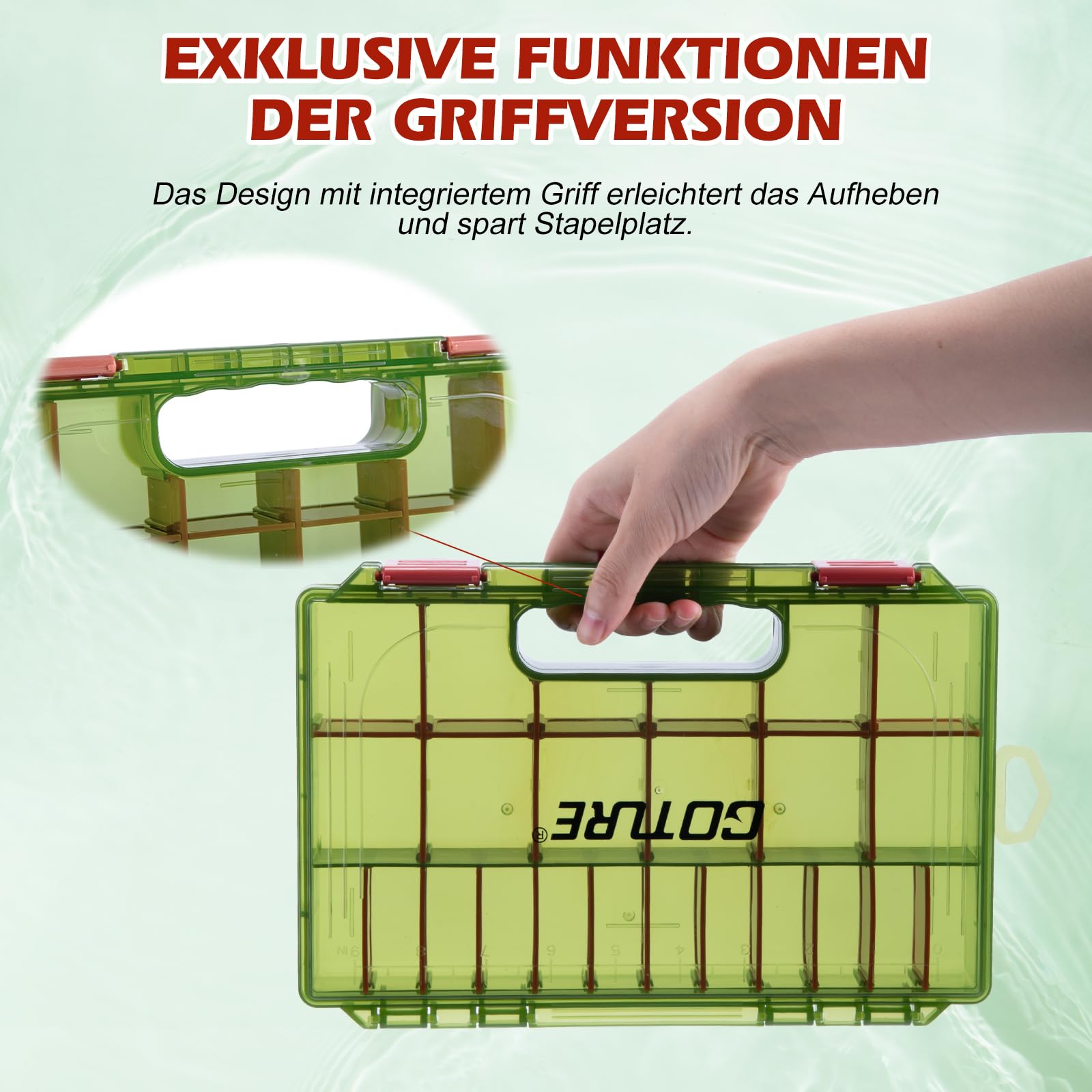 Goture Verdickte Köderbox Angeln 3700 - Transparente Angelbox mit Messlineal, Verstellbaren Trennwänden & Rutschfesten Doppelverschlüssen für Angelzubehör | Ergonomischer Griff (Option)