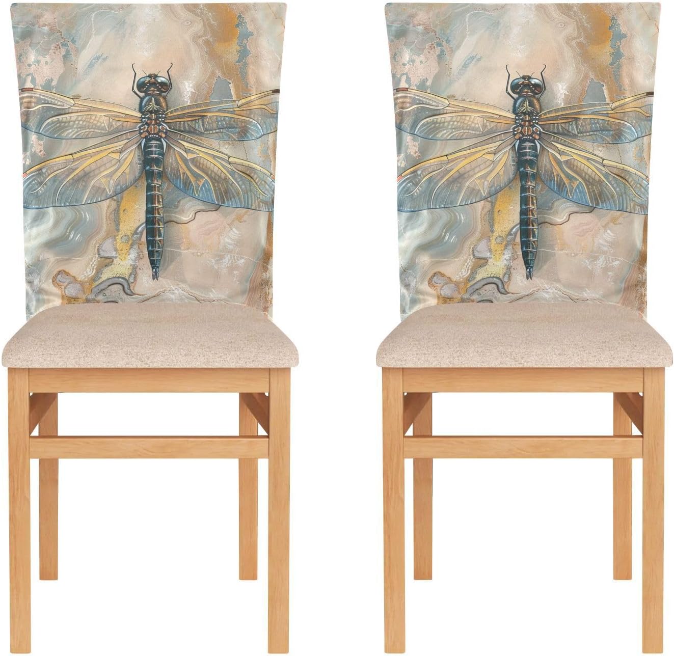 ALAZA Dragonfly on A Marble Chair Back Cover Set of 6, Washable Reusable Removable Chair Slipcovers Decorative Chair Cover for Home Kitchen Wedding Party