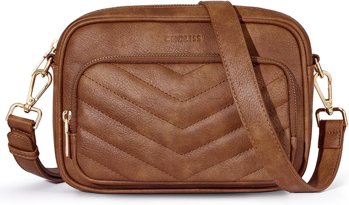 CHOLISS Quilted Crossbody Bags for Women RFID Vegan Leather Travel Purse Small Shoulder Handbags with Built in Wallet
