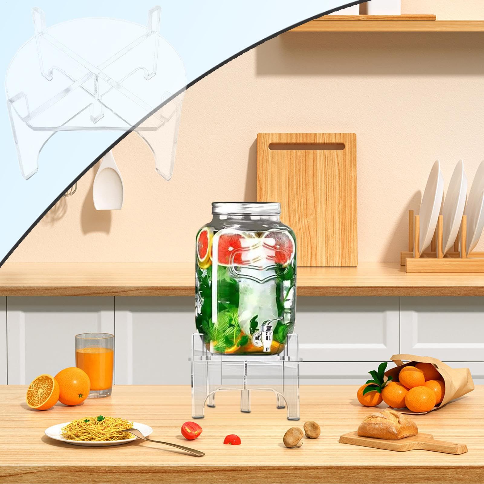 Supporto per erogatore di acqua, base robusta in acrilico per contenitori per succhi, dispenser per bevande, da pavimento rimovibile per matrimoni