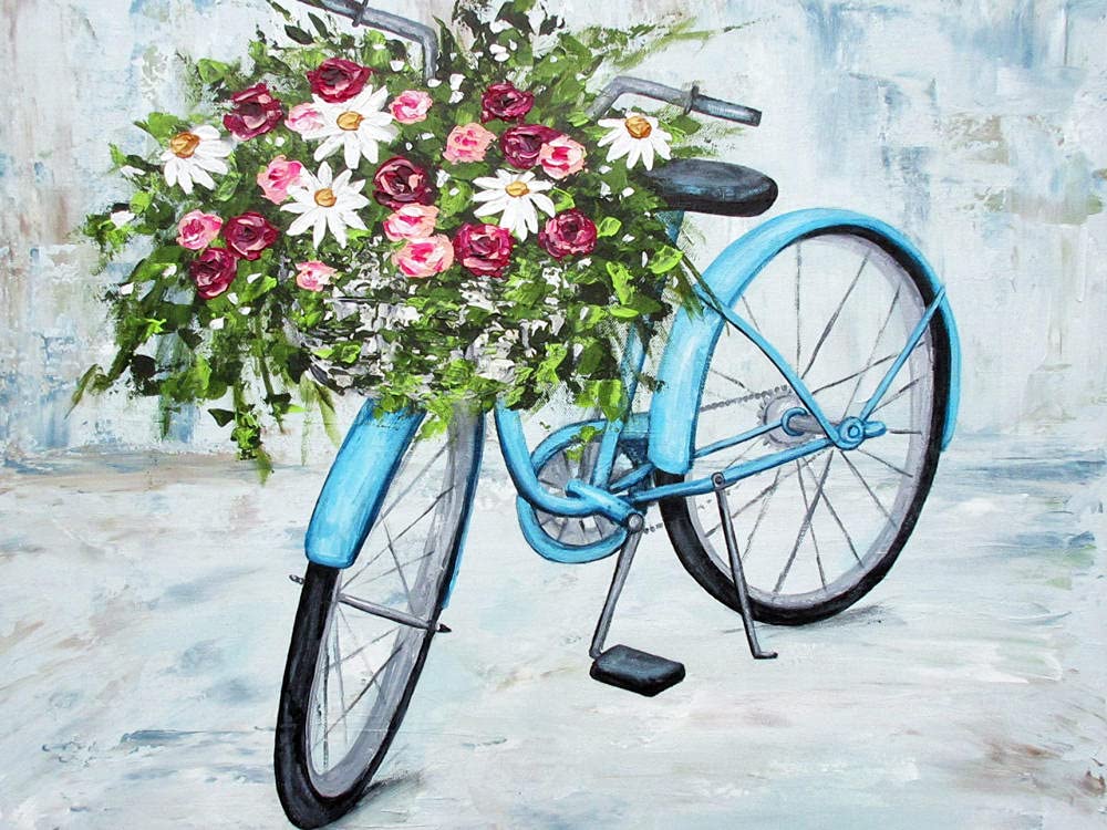 Diamond Painting Kits Bicycle Rose Flower Diamond Painting Full Kits Adults Kids 5D Diamond Painting Kits Full Drill Diamond Art Cross Stitch Crystal Art Kits Home Wall Decor 30x40cm