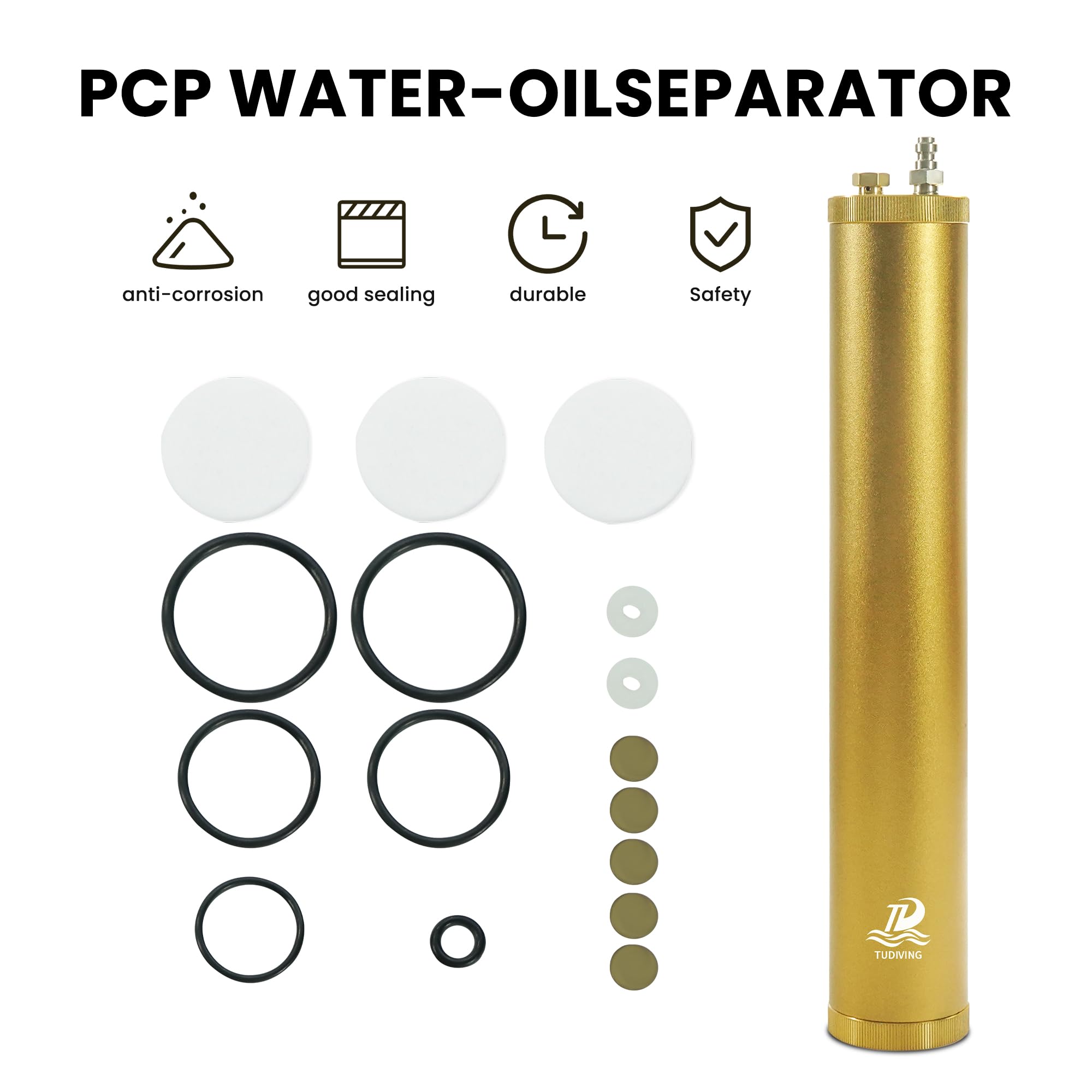 TUDIVING - Separatore ad acqua e olio PCP, separatore a immersione a setaccio molecolare, filtro compressore d'aria ad alta pressione da 4500 Psi con connettore rapido da 8 mm per bombole ad