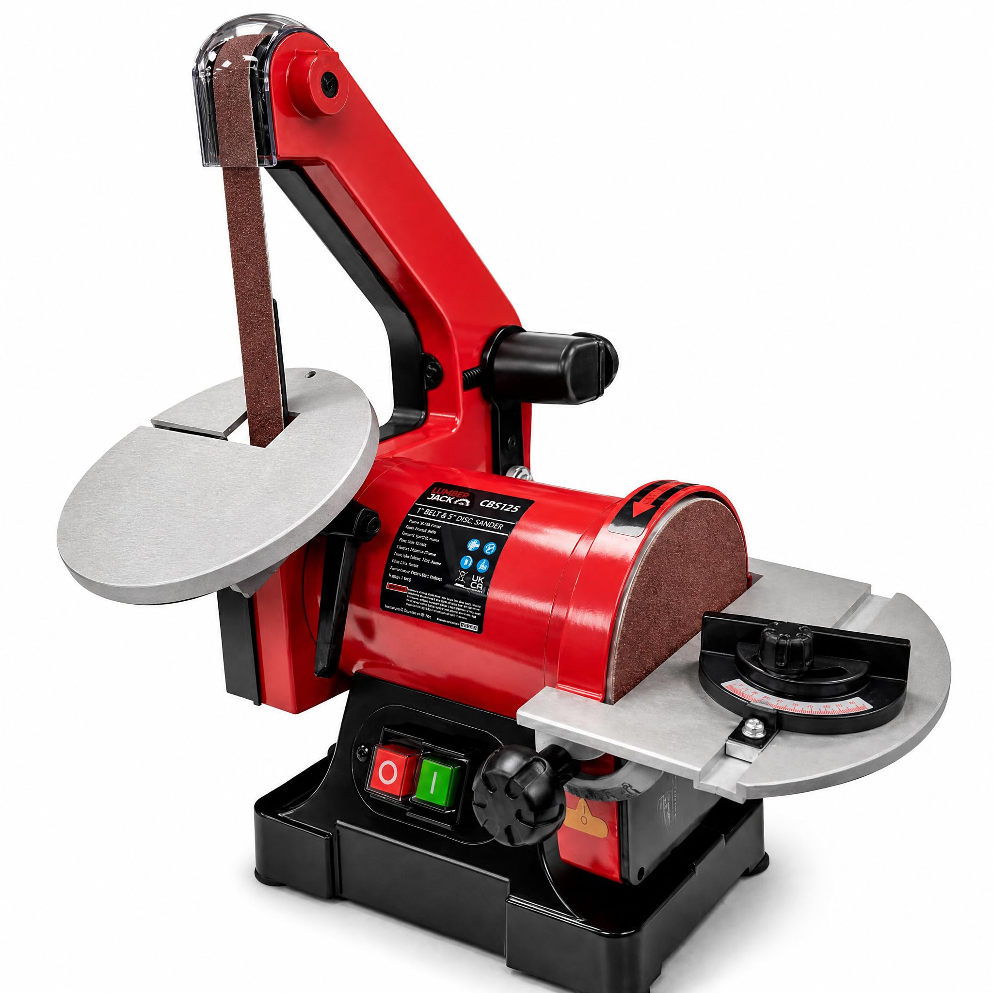 Lumberjack Bench Belt Sander & Disc Sander 230V, Belt and Disc Sander with 125mm Disc, 25 x 760mm Belt, Adjustable Sanding Tables, Bench Sander for Woodworking, Belt Sanders for Wood, Corded Electric