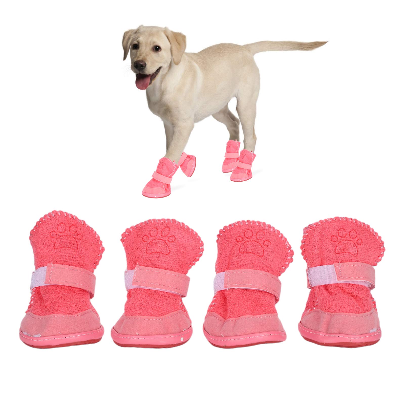 Natudeco 4Pcs Winter Dog Boots Outdoor Pet Paw Protector with Hook Loop Closure Winter Warm Dog Shoes for Small Medium Large Size Dogs(Size 5)