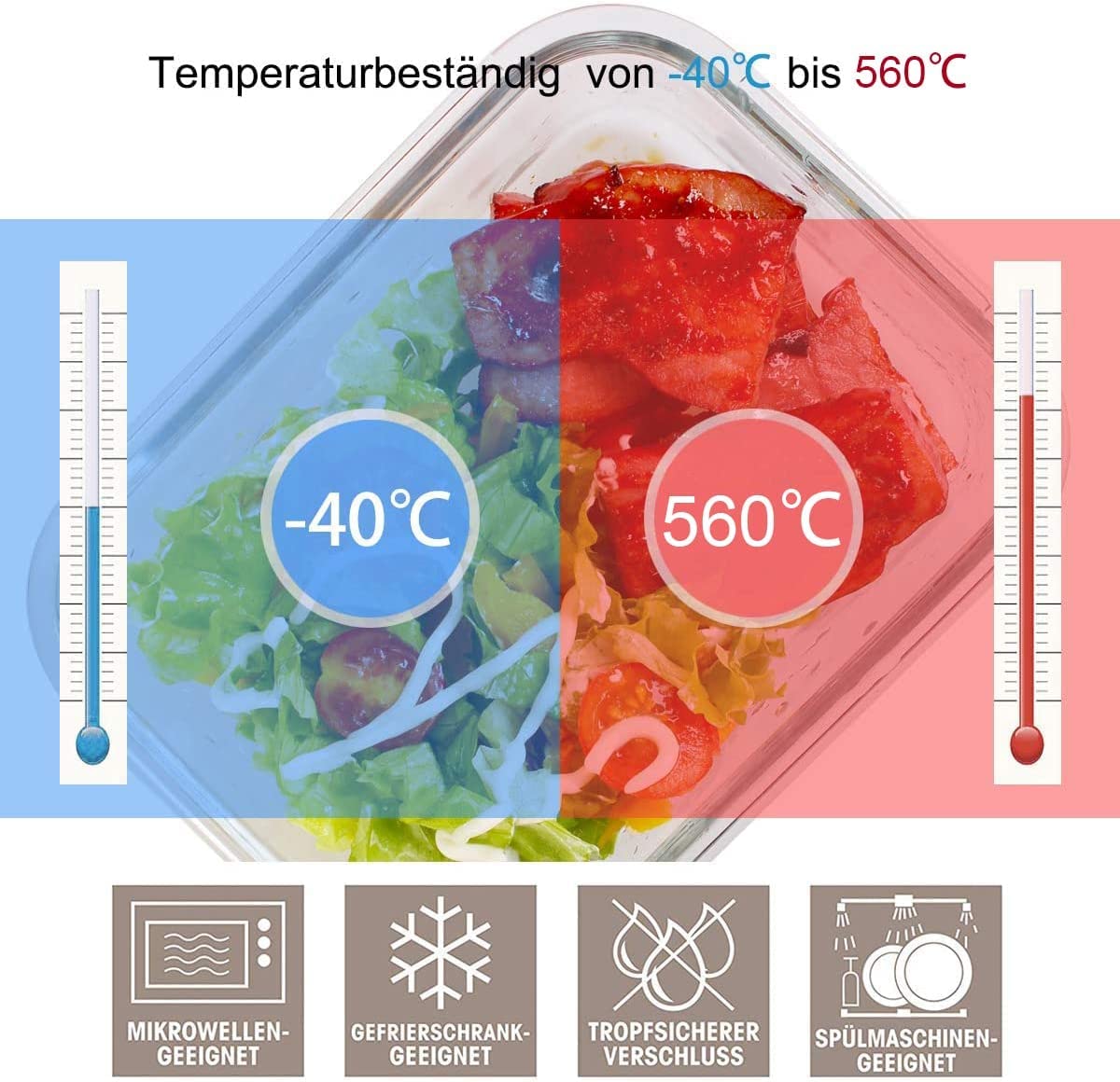 Glas Frischhaltedosen mit deckel Vorratsbehälterset ,kühlschrank organizer Aufbewahrungsbehälter aufschnittboxenmeal prep gläser ,obst gemüse aufbewahrung Lunchbox Brotdosen- BPA-frei (10 Behälter)