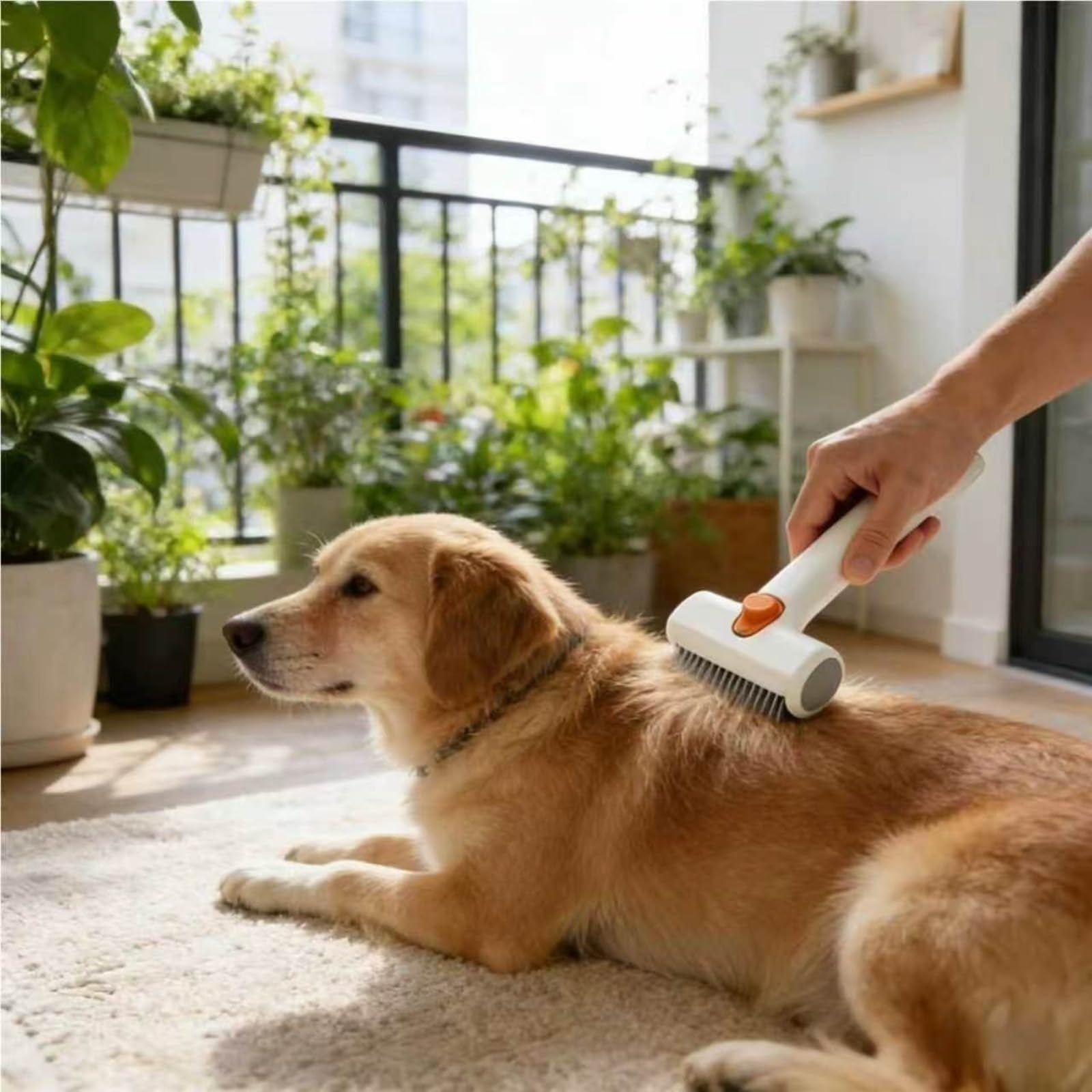 Selbstreinigende Haustierpflegebürste, geeignet für kurzhaarige und langhaarige Hunde und Katzen.