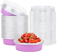 Vista 49 de Beasea Paquete de 20 Moldes para Cheesecake con Tapas, 8 Oz, 4 Pulgadas Moldes Redondos de Papel de Aluminio para Tartas, Contenedor para Muffins