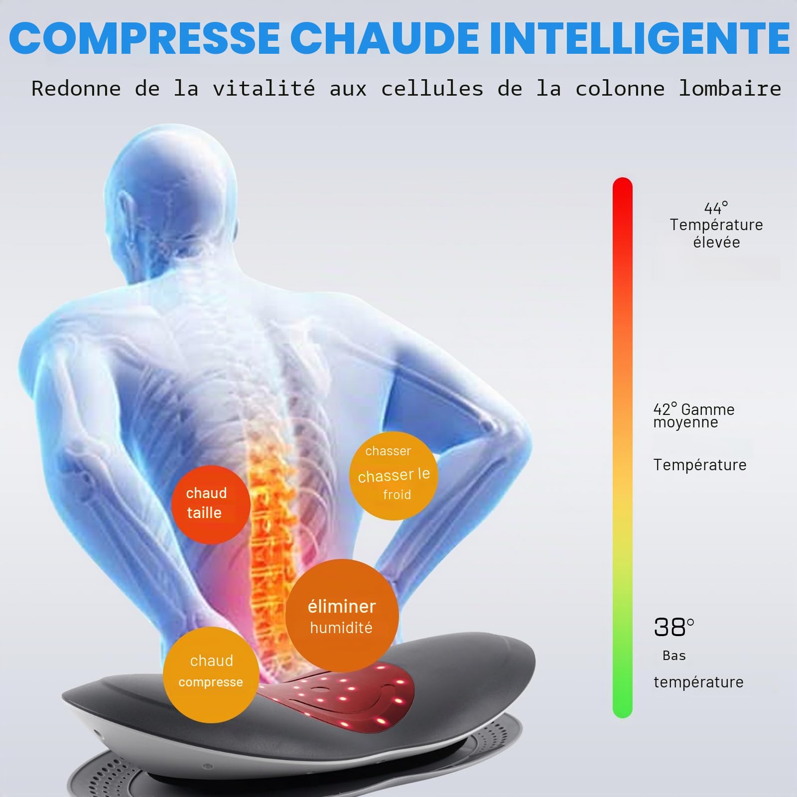 Appareil de massage lombaire électrique, appareil de traction lombaire | appareil de massage du dos, appareil de massage infrarouge, massage vibrant et coussin d'air