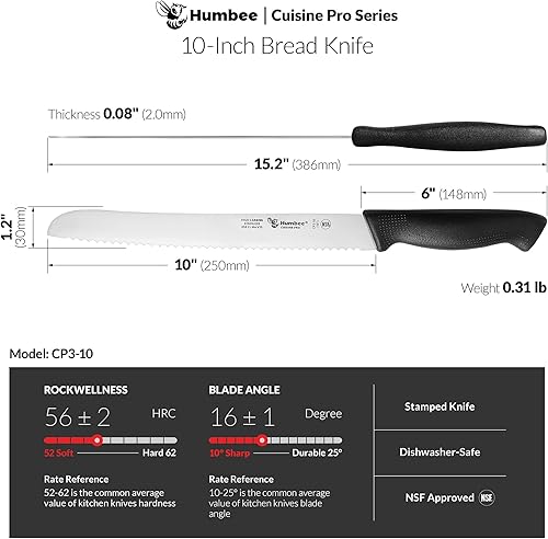 Miniatura 4 de Cusine Pro - Cuchillo de pan de 10 pulgadas, cuchillo dentado, hoja afilada, agarre cómodo, apto para lavavajillas, certificado NSF