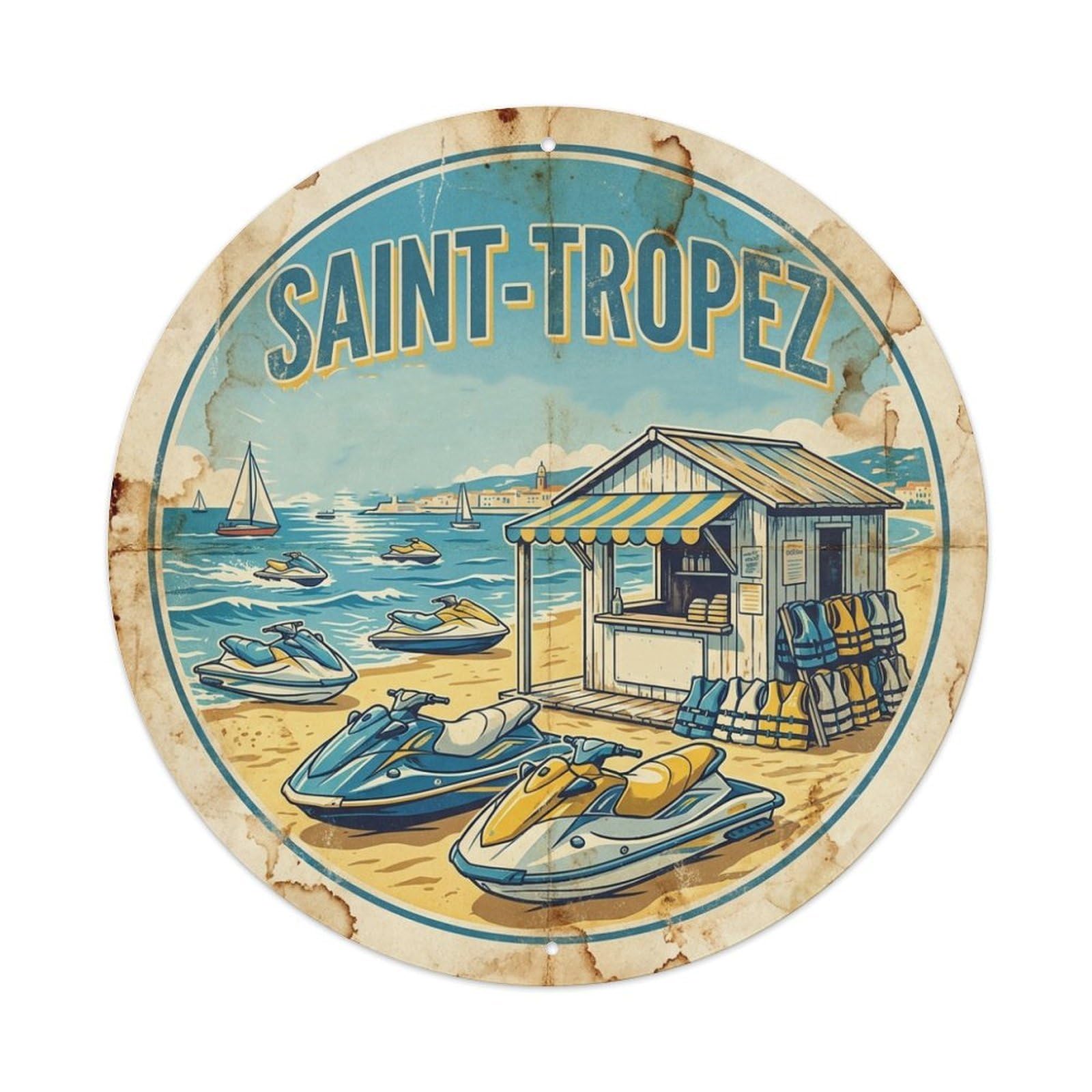 France Saint Tropez Jet Ski Water Sports Seaside Travel Metal Tin Sign