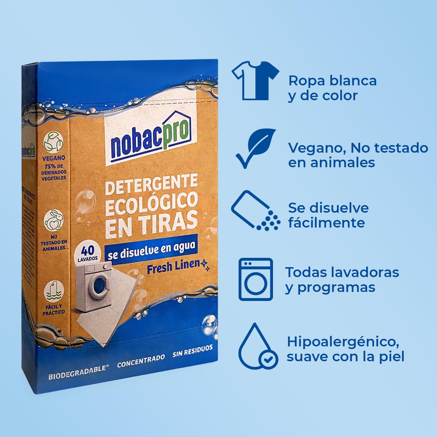 PACK Detergente en Tiras para Lavadora + Perlas Perfumadas para Ropa | 120 Lavados Tiras Fresh linen y 120 Lavados Perlas Clean cotton| Ecológico | Hipoalergénico | Vgano | sin plásticos