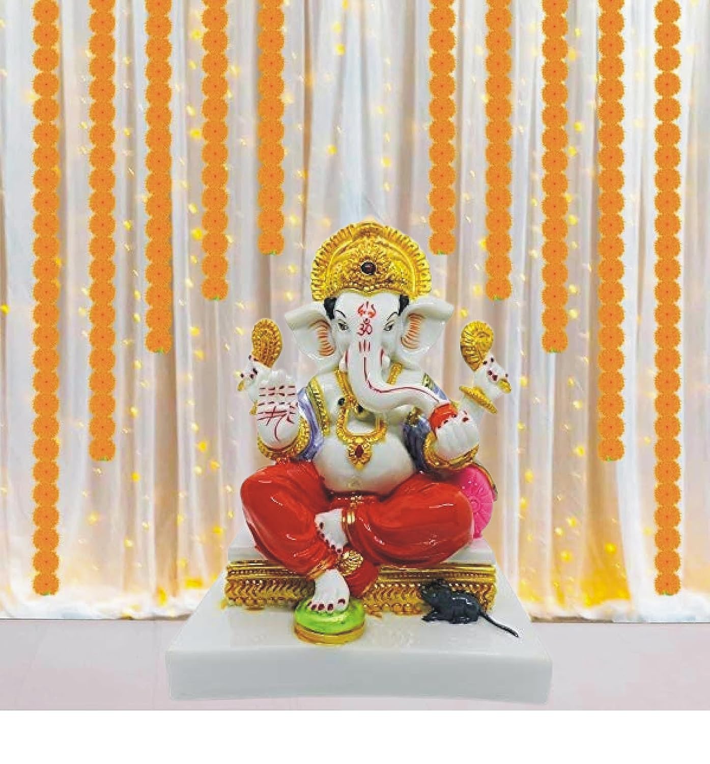 GI9IUS Artificial Decoration White Net Curtain with 10pcs Artificial Marigold Flowers & 2Pcs of Hook for Pooja Decoration, Ganpati, Janmashtami, Varalakshmi, Diwali (ORANGE FLOWER) (B0D9QTCQSF) Amazon Price History, Amazon Price Tracker
