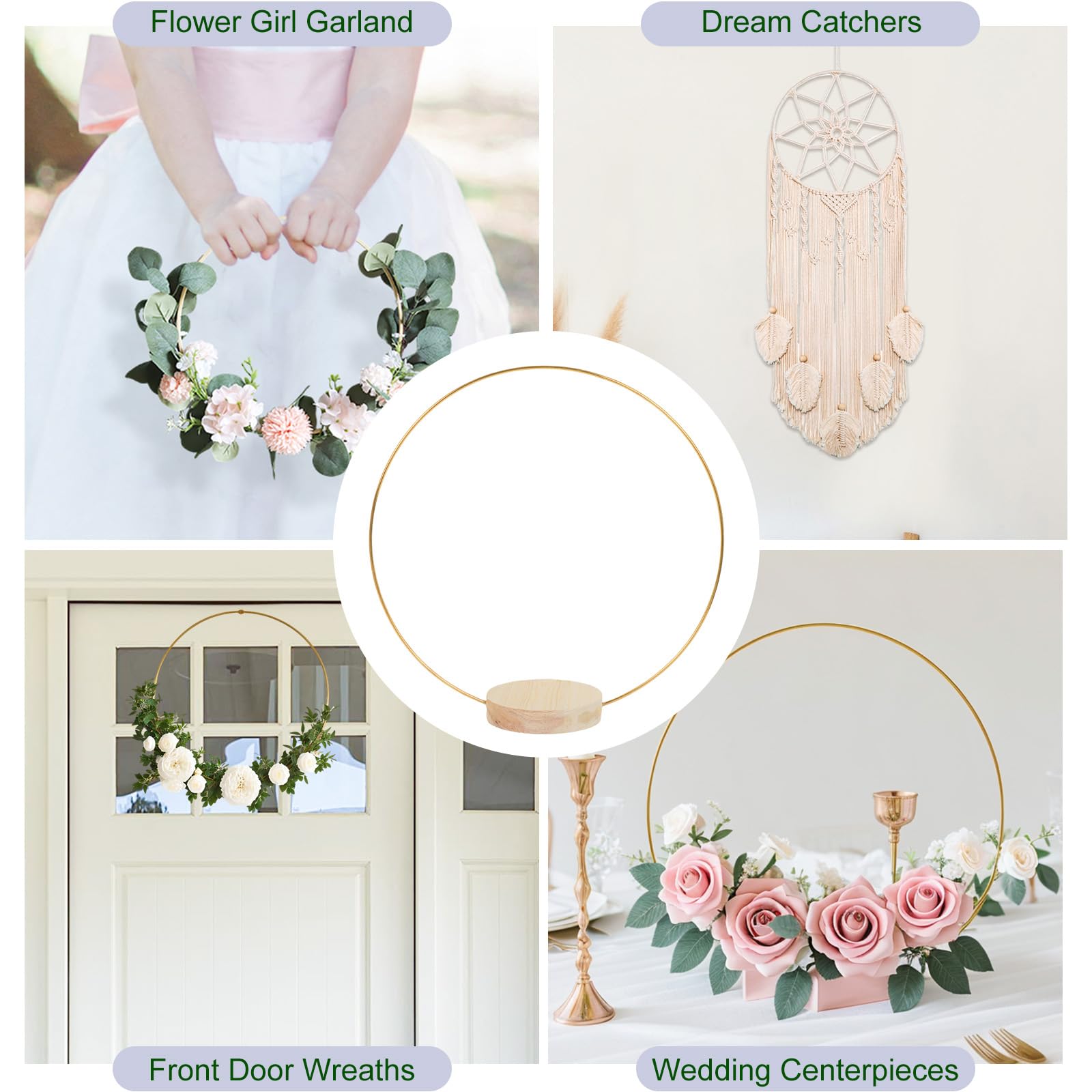 15 Pcs Metal Floral Centerpiece Table Decorations Hoop Centerpiece With Stand Gold Centerpieces For Table 15 Wooden Holders 30 Artificial Flowers 30...