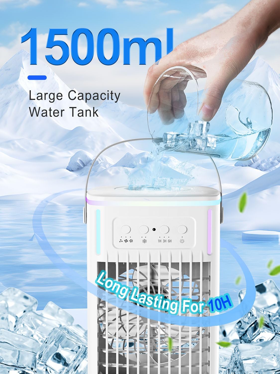 KEDESY Portable Air Conditioners Fan, Small Portable AC Unit with Remote, 1500ml Tank, 1-6H Timer, 3 Wind Speeds, Personal Mini Air Conditioner with Humidifier for Bedroom Office (White) - Image 4