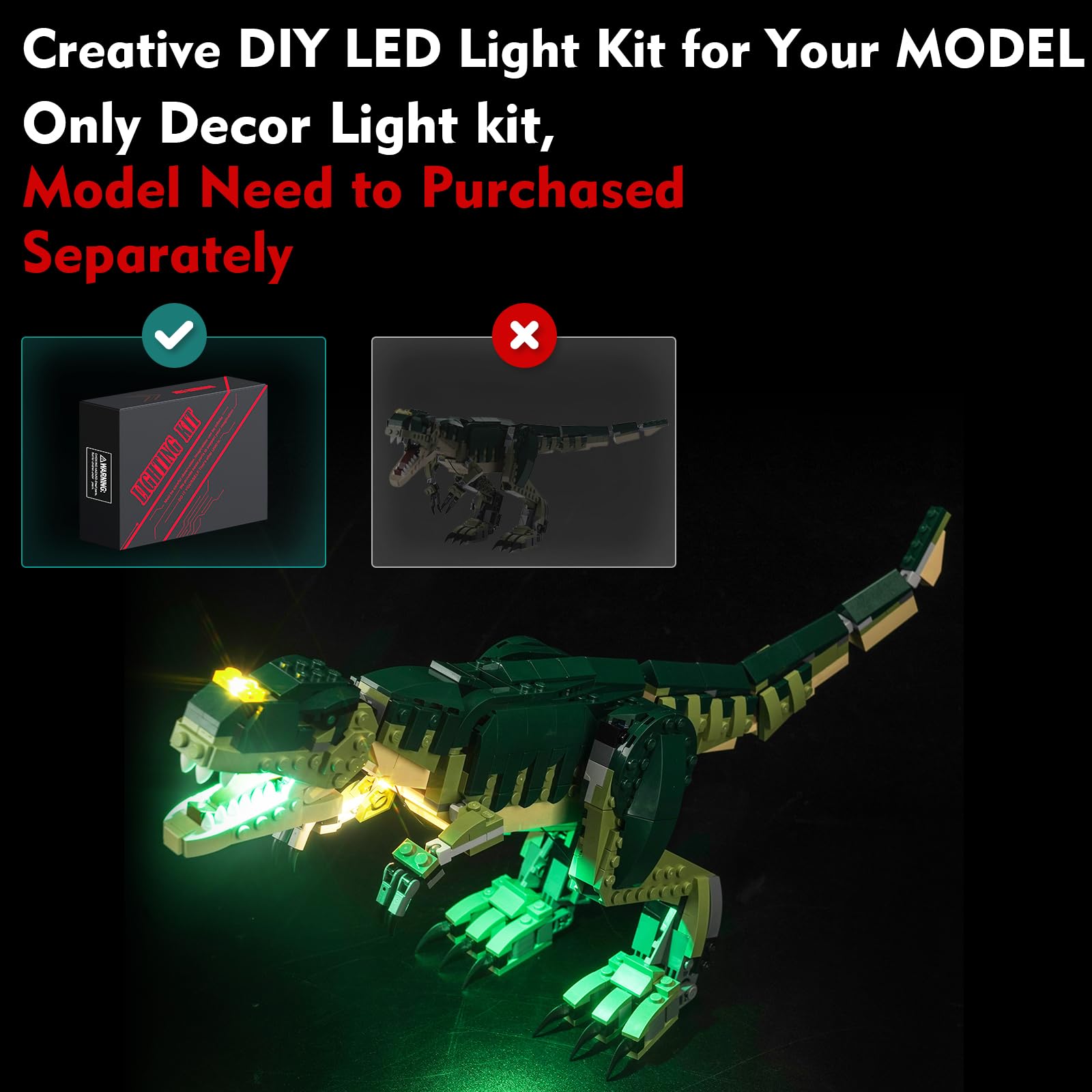 LocoLee LED Light Kit Compatible with Lego 3-in-1 T. rex - No Models Only Light, Creative Lighting Set Accessories Compatible with Lego T. rex 31151 Set