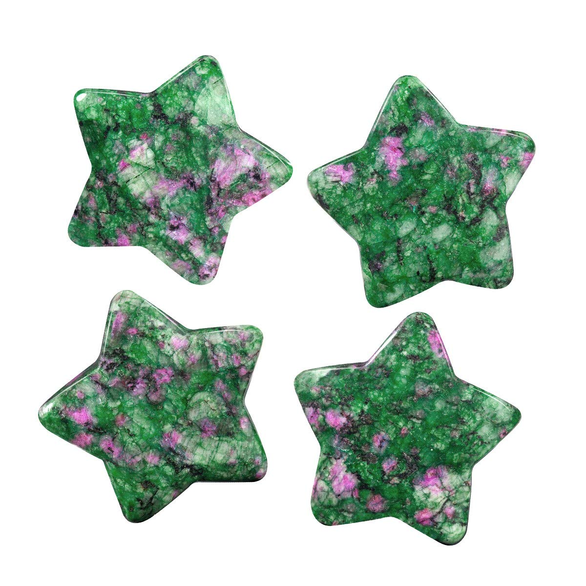 Pack of 4 Starry Star Pocket Stone, Healing Crystal Polished Worry Stone for Reiki Meditation Anxiety Stress, Ruby in Fuchsite