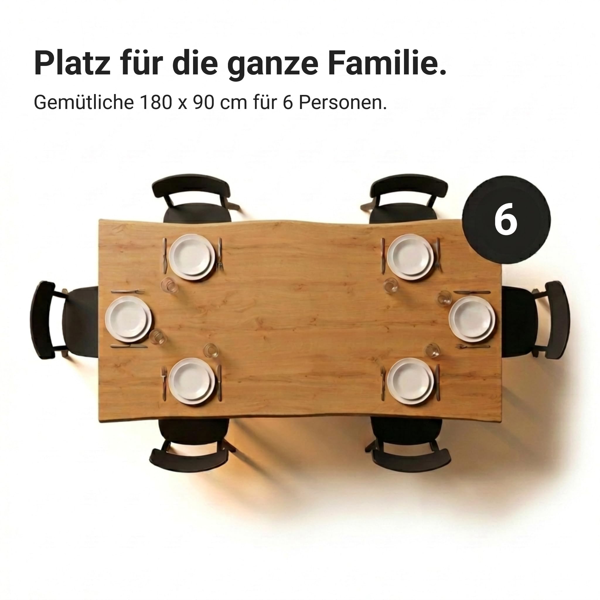 Esstisch 180x90 cm Eiche schwarz Baumkante Spider-Gestell Holz Casa | 40mm Eiche-Optik, Baumkantentisch aus, Massiva