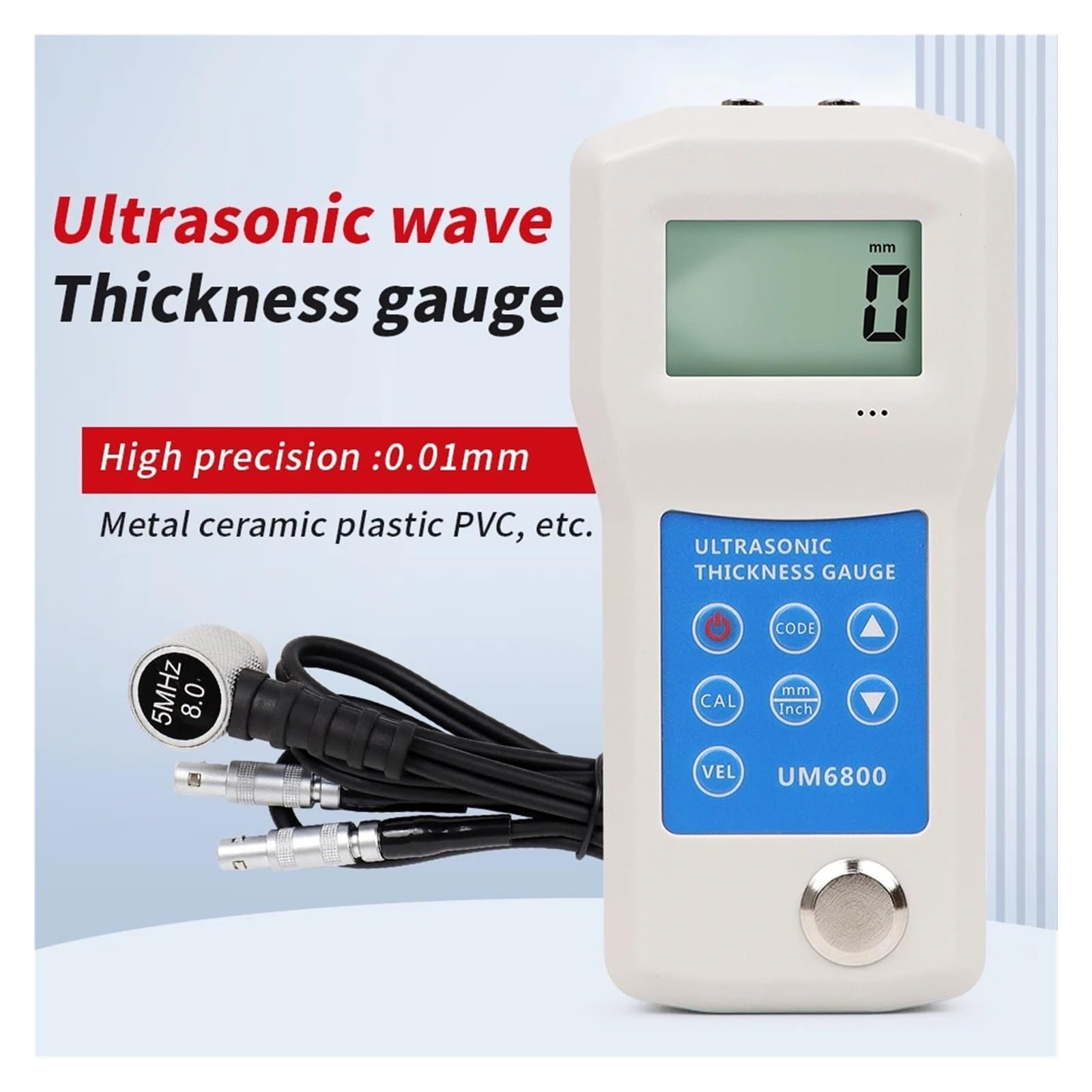 Tester di spessore del metallo ad ultrasuoni (1,0-280 mm): misuratore velocità suono vocale for la misurazione tubi/acciaio,Alta Precisione