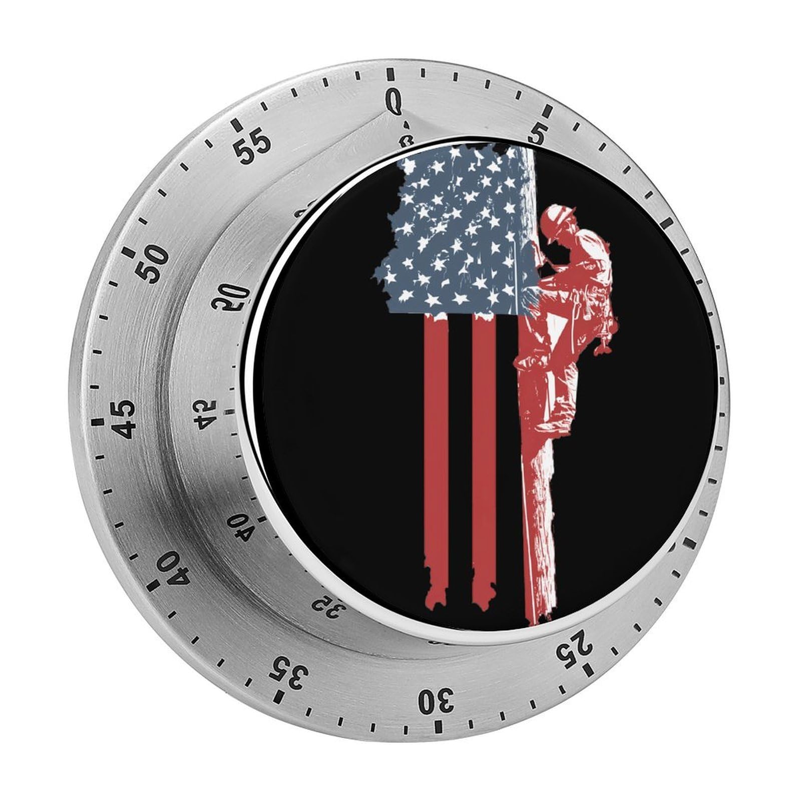 U.S.A. Flag Lineman Mechanical Timer with Alarm for Kitchen Cooking Productivity Stainless Steel Timers