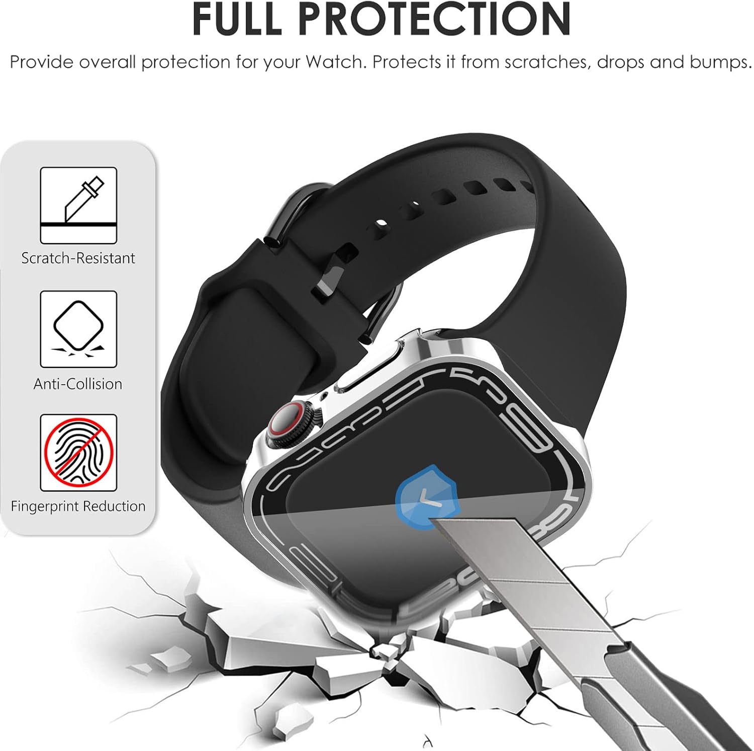 Wingle Compatible for Apple Watch Case 44mm Series SE 6 5 4 Screen Protector, Straight Edge Waterproof Case Protective Hard PC Cover with Tempered Glass for iWatch 44mm, Blue/Gold/Silver/Black