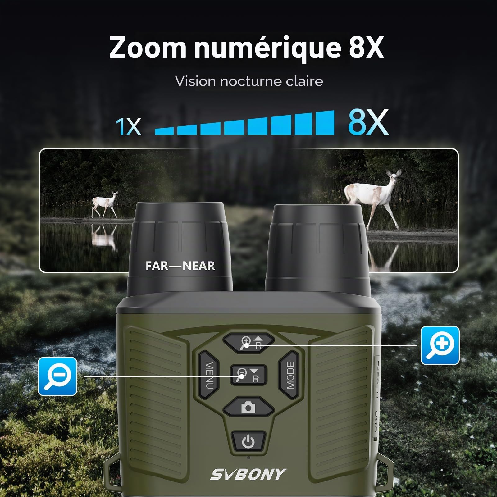 Svbony Jumelle Vision Nocturne, Zoom Numérique 8X, 3" HD Infrarouge Élevé Vidéo 4K et Image 36MP, 5000mAh Rechargeable Lunette Vision Nocturne, Jumelle Nocturne pour Chasse avec Carte TF 32 Go