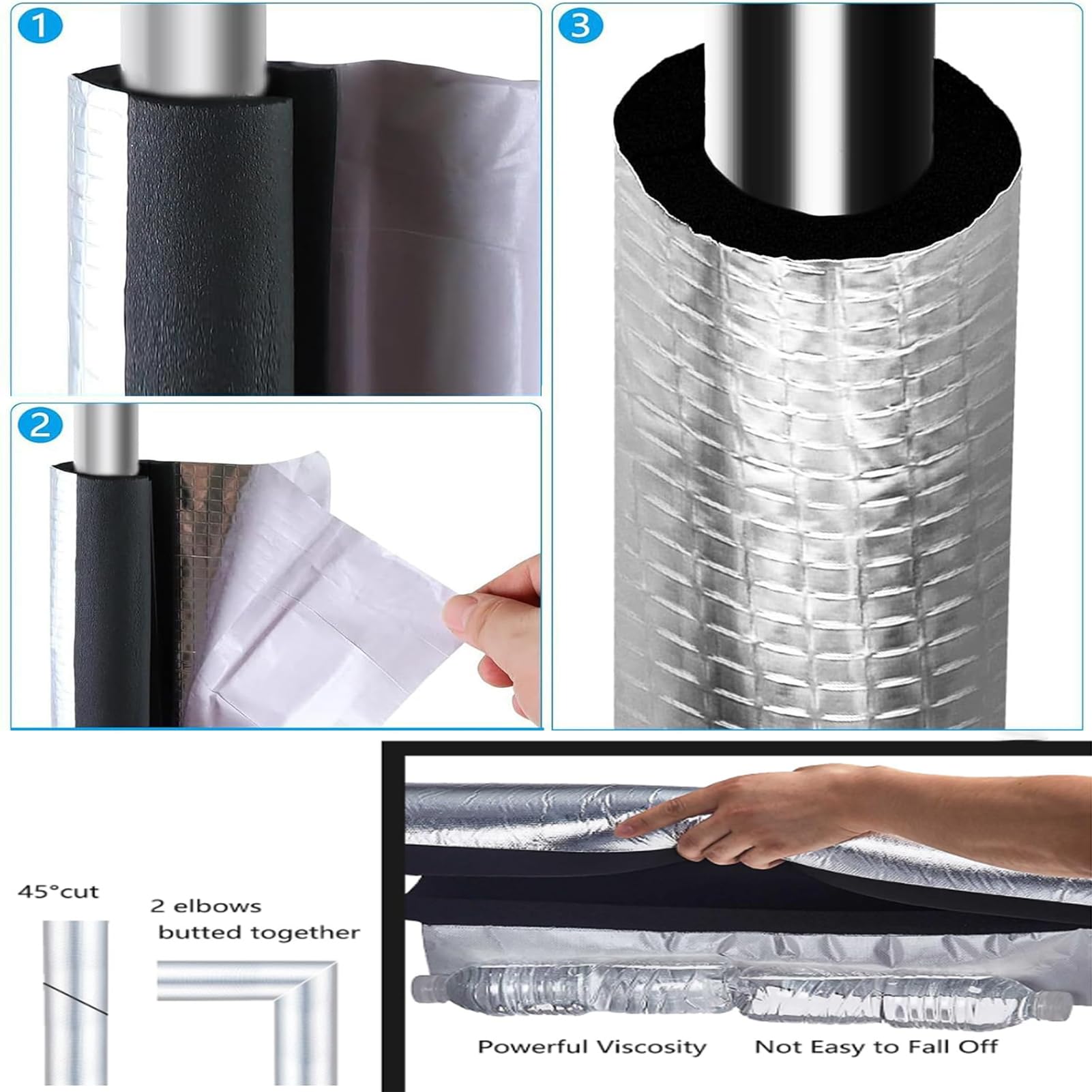 Fundas de Aislamiento Térmico para Tuberías Exteriores Coquilla Aislante De Papel De Aluminio Autoadhesivo Aislante Tubo Espuma Anticongelante Manguera (ID) 219mm x (T) 30mm x (L) 0.95m