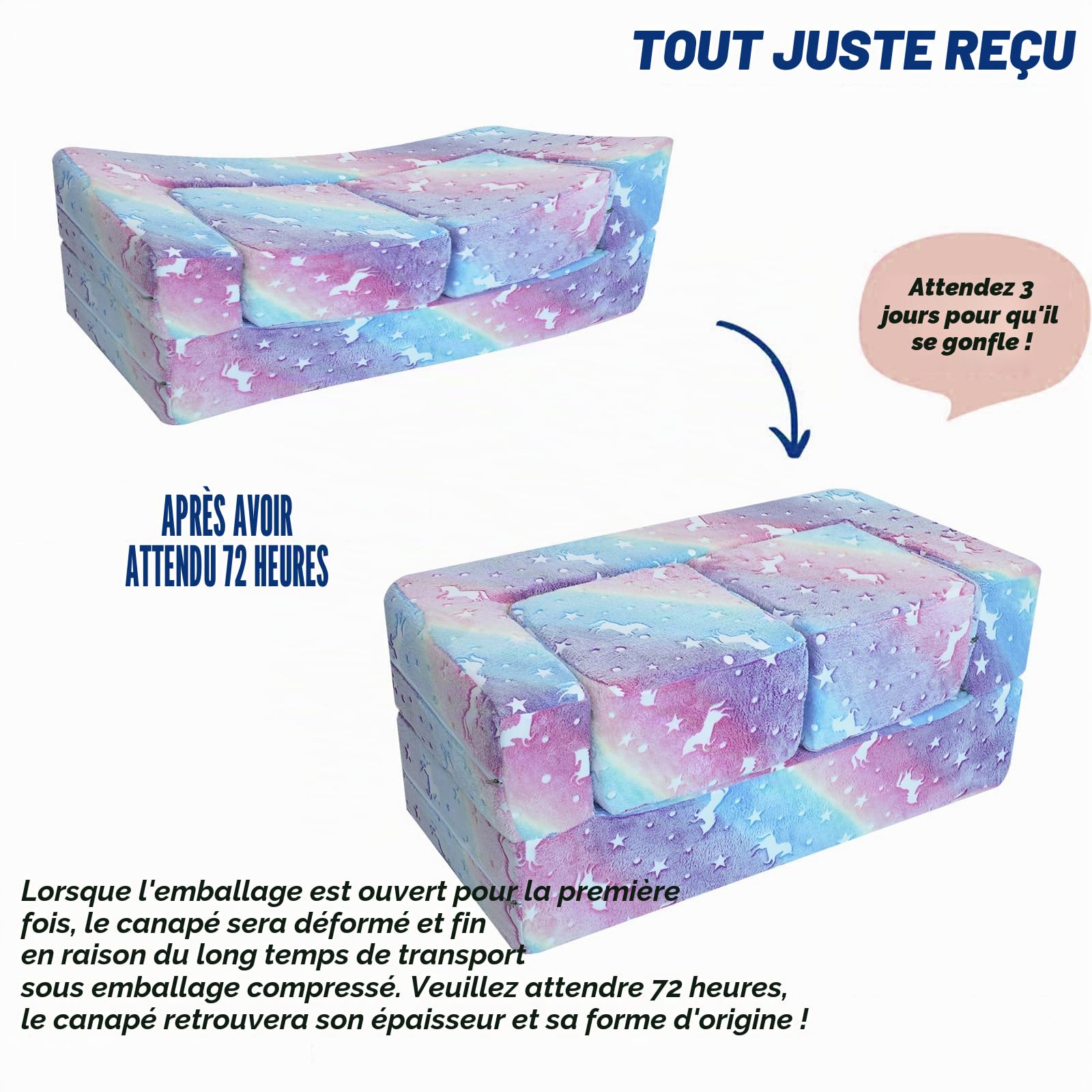 MeMoreCool Canapé-lit pour Enfants, Fauteuil pour Tout-Petits, Brille dans Le Noir, Arc-en-Ciel, Chaise Longue Convertible pour Enfants, canapé pour bébé, Chaise de Sol, Meubles de Chambre à Coucher