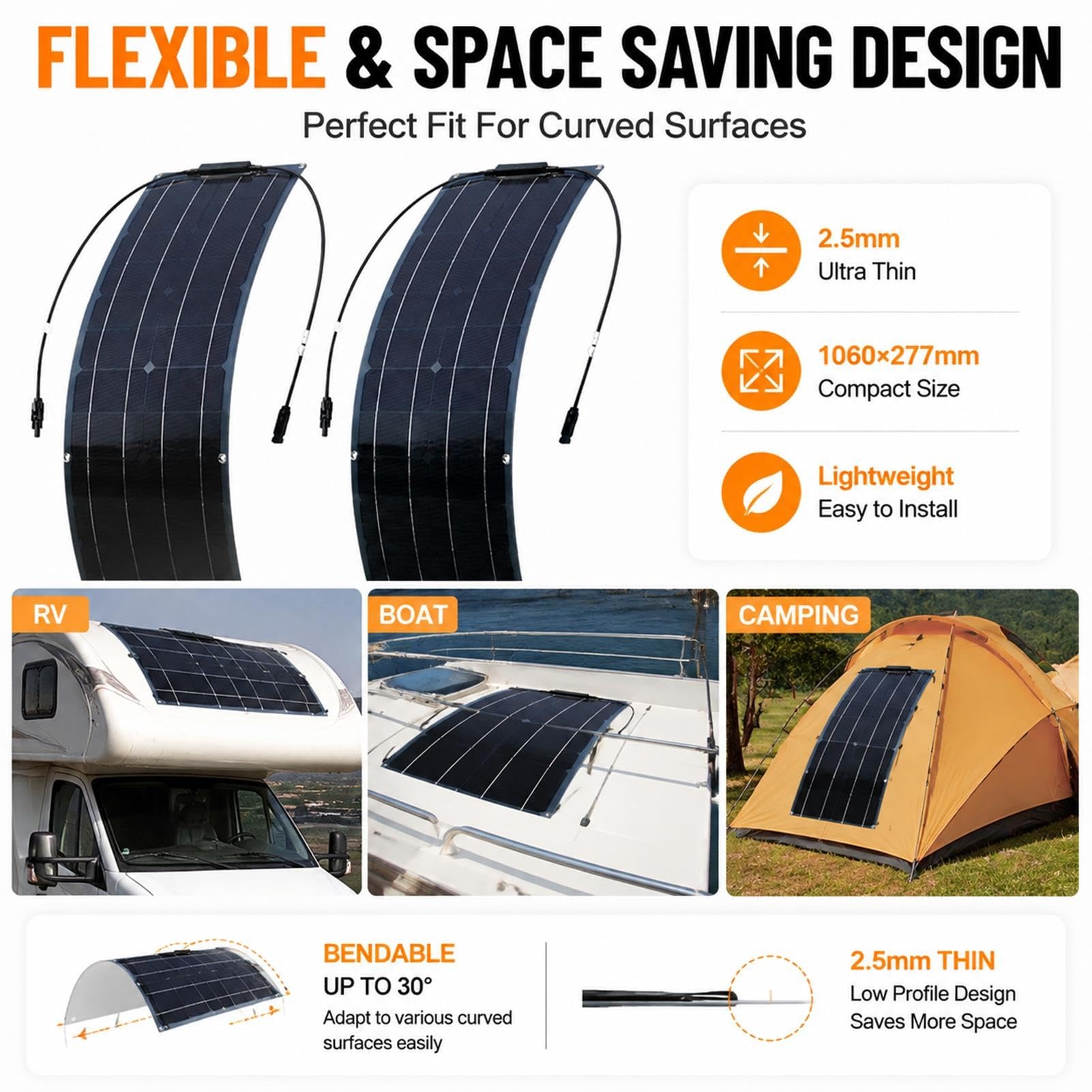 Panel Solar Portatil,100W Modulo Flexible Monocristalino para Camping