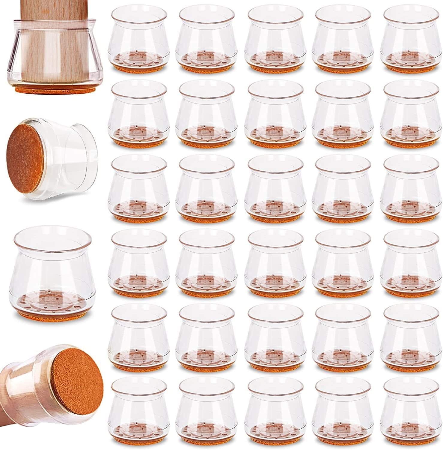 HOTOOLME Chair Leg Floor Protectors 32PCS Silicone Chair Leg Covers 1.5" Furniture Sliders Leg