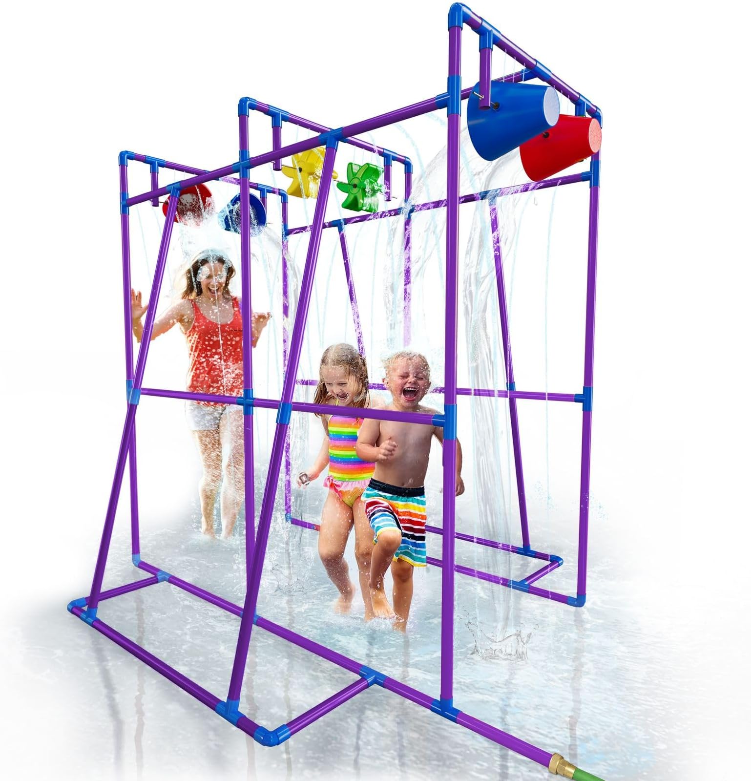 Outdoor Water Play for Kids, Backyard Waterpark Sprinkler Summer Toy, Fun Outside Play Structure for Kids with Sprinkler, Water Buckets and Splash Wheels, Family Backyard Waterpark