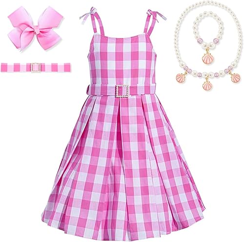 BUFFNY Disfraz de Gingham rosa y blanco para niñas, disfraz de película Cosplay de Halloween para niñas de 3 a 10 años para fiesta de cumpleaños