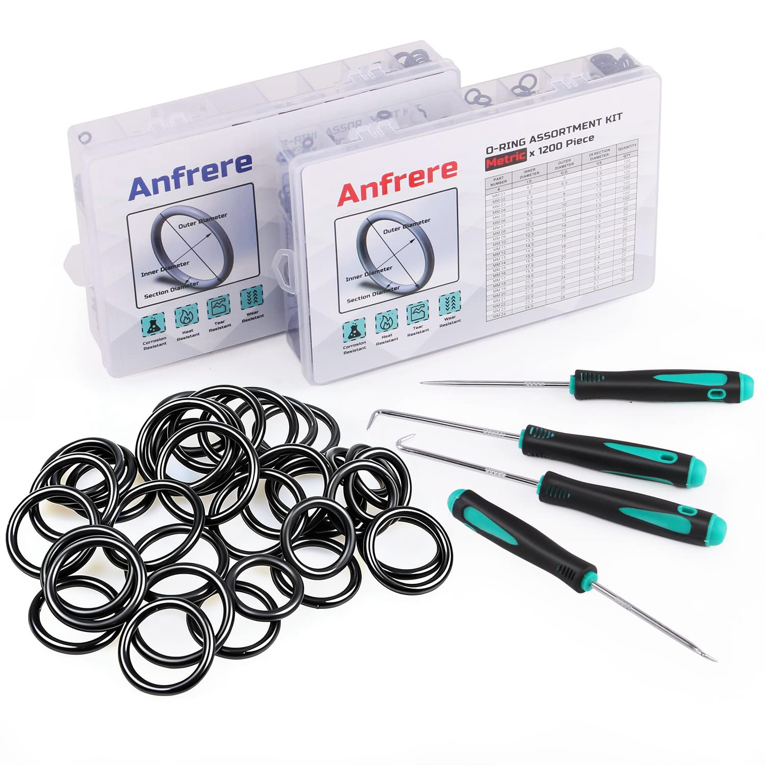 Anfrere Kit assortimento di O-ring SAE + metriche 2400 pezzi, kit O-ring in gomma per idraulici, rubinetti, auto, industriali o domestici