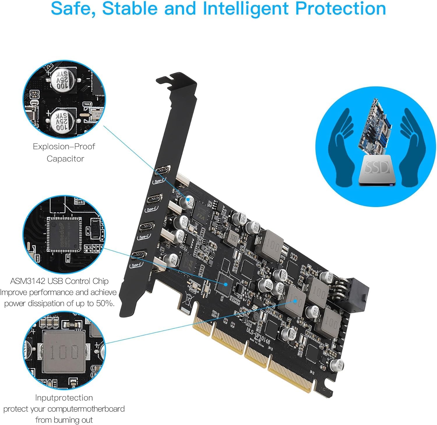 USB C PCIe Karte Wiederaufladbar, USB 3.2 Gen 2 10 Gbps 4 Type C Ports (2 * 45W+ 2 * 30W) für Windows 11/10/8/7 /Vista/XP