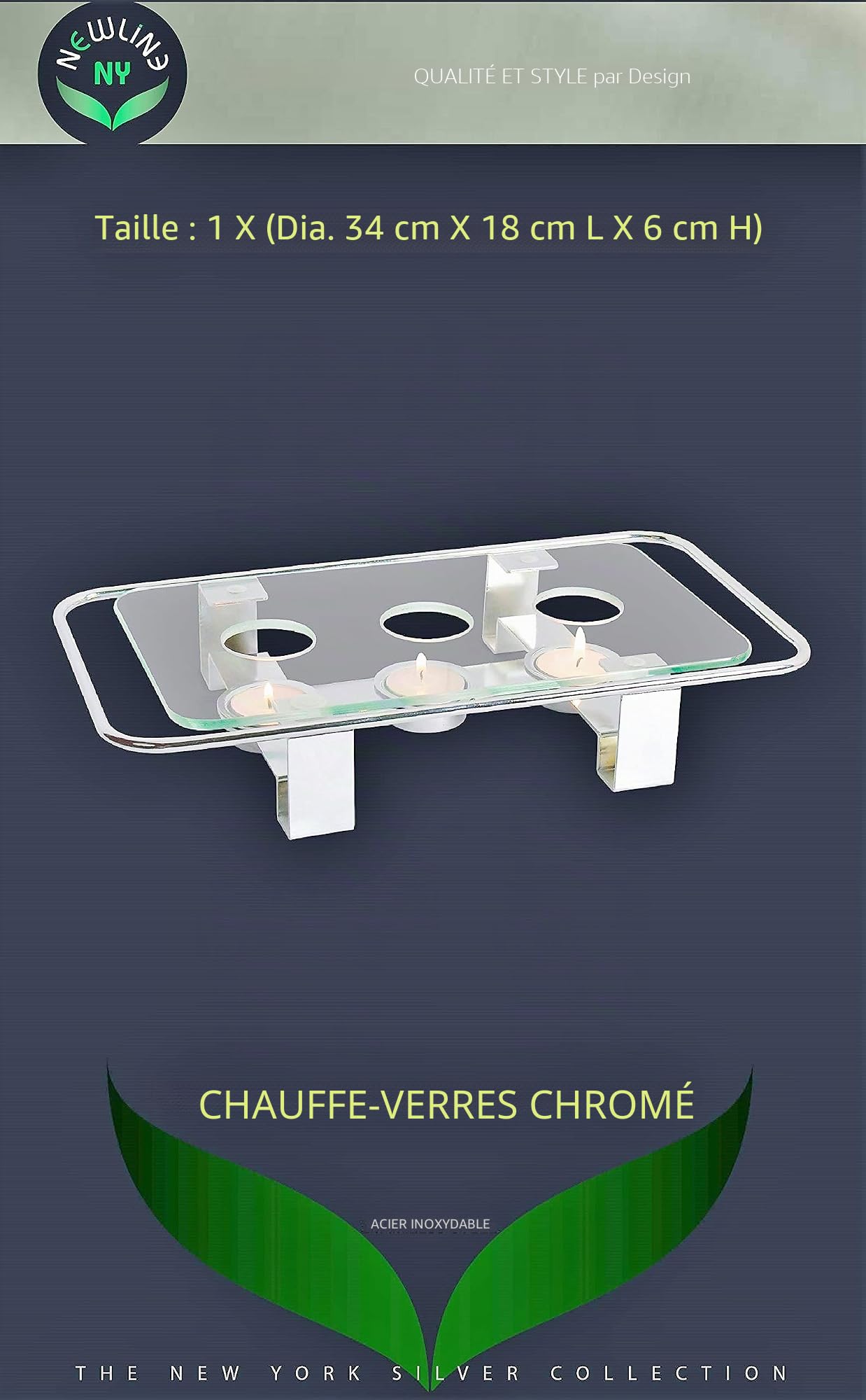NewlineNY Chauffe-Plat rectangulaire en Verre plaqué Chrome 3 Trous