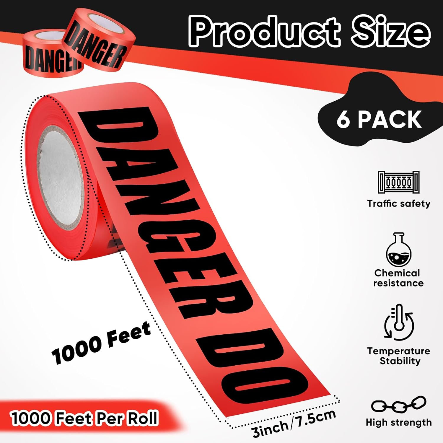6 Pcs 3 Inch x 1000 ft Caution Do Not Enter Tape Red Danger Tape Roll Crime Scene Construction Warning Safety Tape for Hazardous Areas Halloween