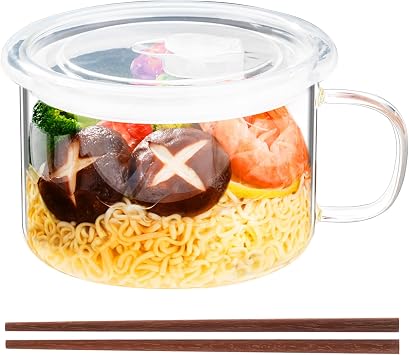 Baalaka Ramen Bowls Microwavable, Glass Soup Bowls With Handles, 34oz/1000ml Soup Mug With lid, Use-Friendly Ramen Bowl Set With Chopsticks
