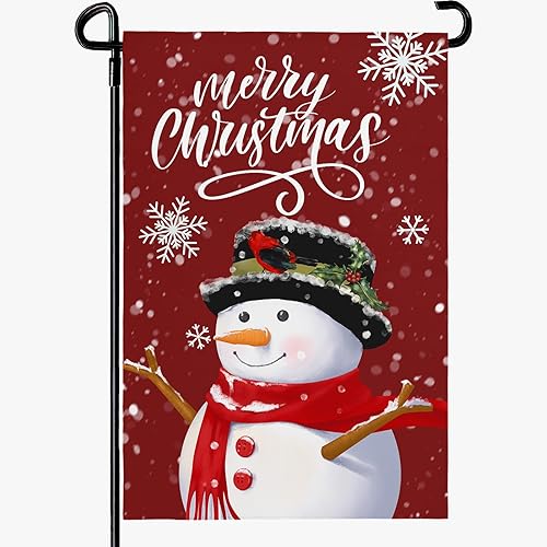 Bandera de jardín de Navidad con diseño de muñeco de nieve de invierno, bandera de jardín con copos de nieve, bandera de patio de doble cara para