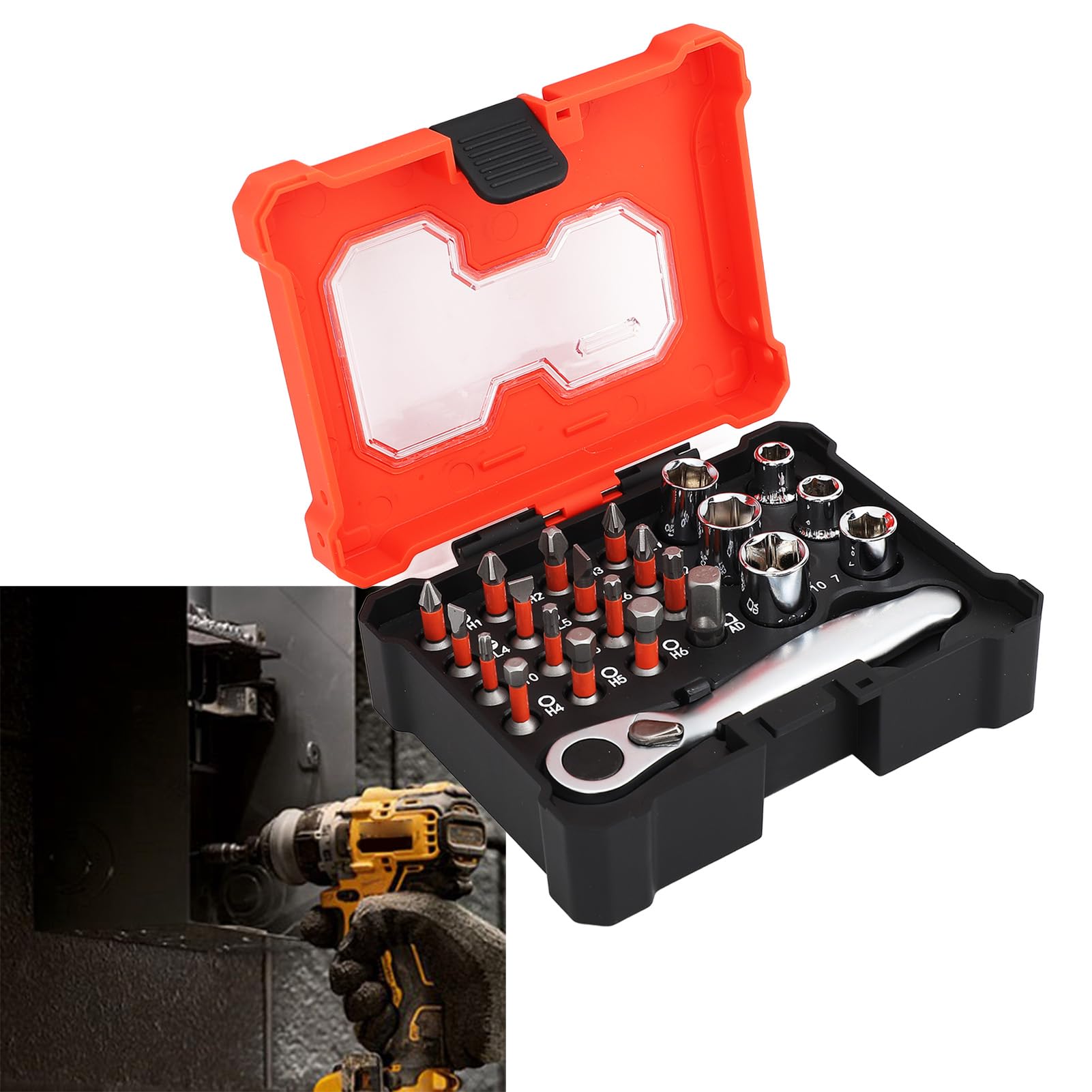 **Ensemble de clés à douilles de 23 pièces avec embouts | 1/4 de pouce d'entraînement, 72 dents**