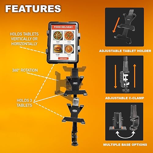 Miniatura 2 de iBOLT Tablet Tower - Soporte de abrazadera para punto de compraPOS, con 3 soportes TabDock perfecto para múltiples aplicaciones de entrega