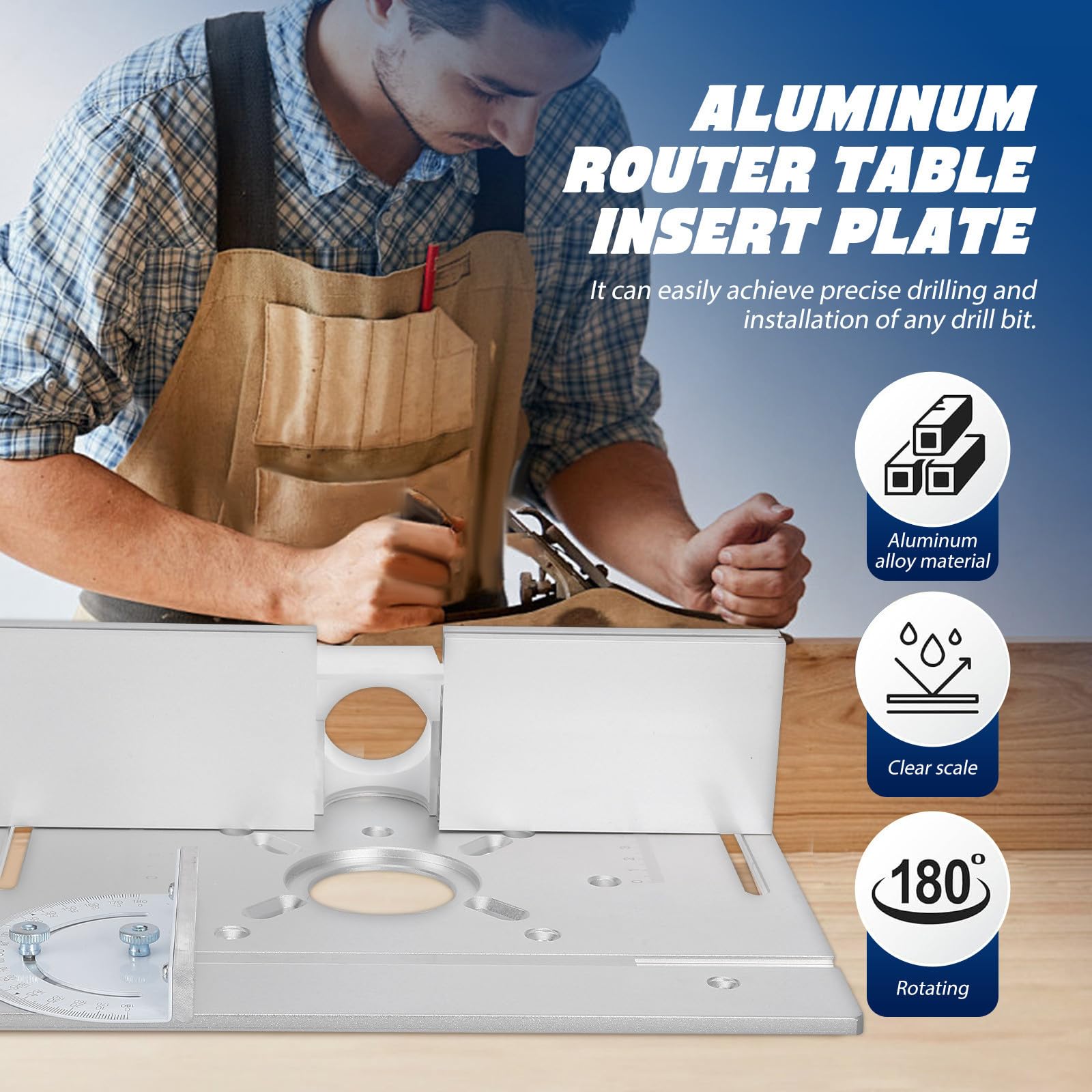 Cabilock Placa de Inserción para Mesa de Fresadora de Aleación de Aluminio, Base Abatible con Medidor de Ángulo, Compatible con Bancos de Carpintería, Accesorio para Trabajos de Bricolaje